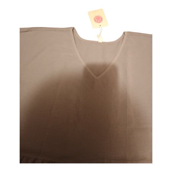 Auslook Women's Plus Blue Babydoll V-neck Crepe Short Sleeve Tunic Top Size 3X - Picture 3 of 10